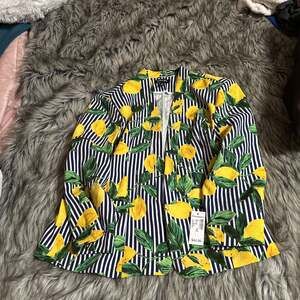 Roz & Ali Printed Striped Lemon Statement Blazer